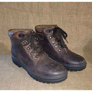 TIMBERLAND Women's Sz 7 Hiking Boots Brown Leather Lace Up‎ Combat Moto Lug Sole